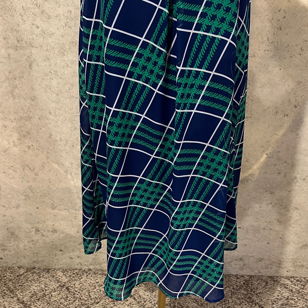 Crescent Navy & Green Plaid Sleeveless A-Line Dress | Resortwear | Size M - Picture 4 of 6